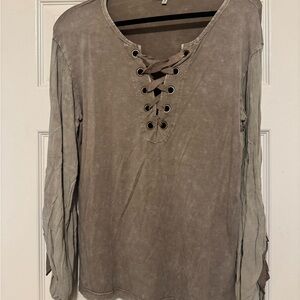 Buckle Lace-Up Long Sleeve Top in Taupe